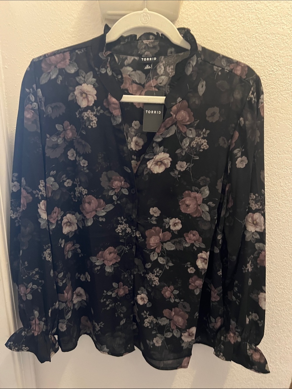 torrid Black Floral Sheer Button-Down Blouse